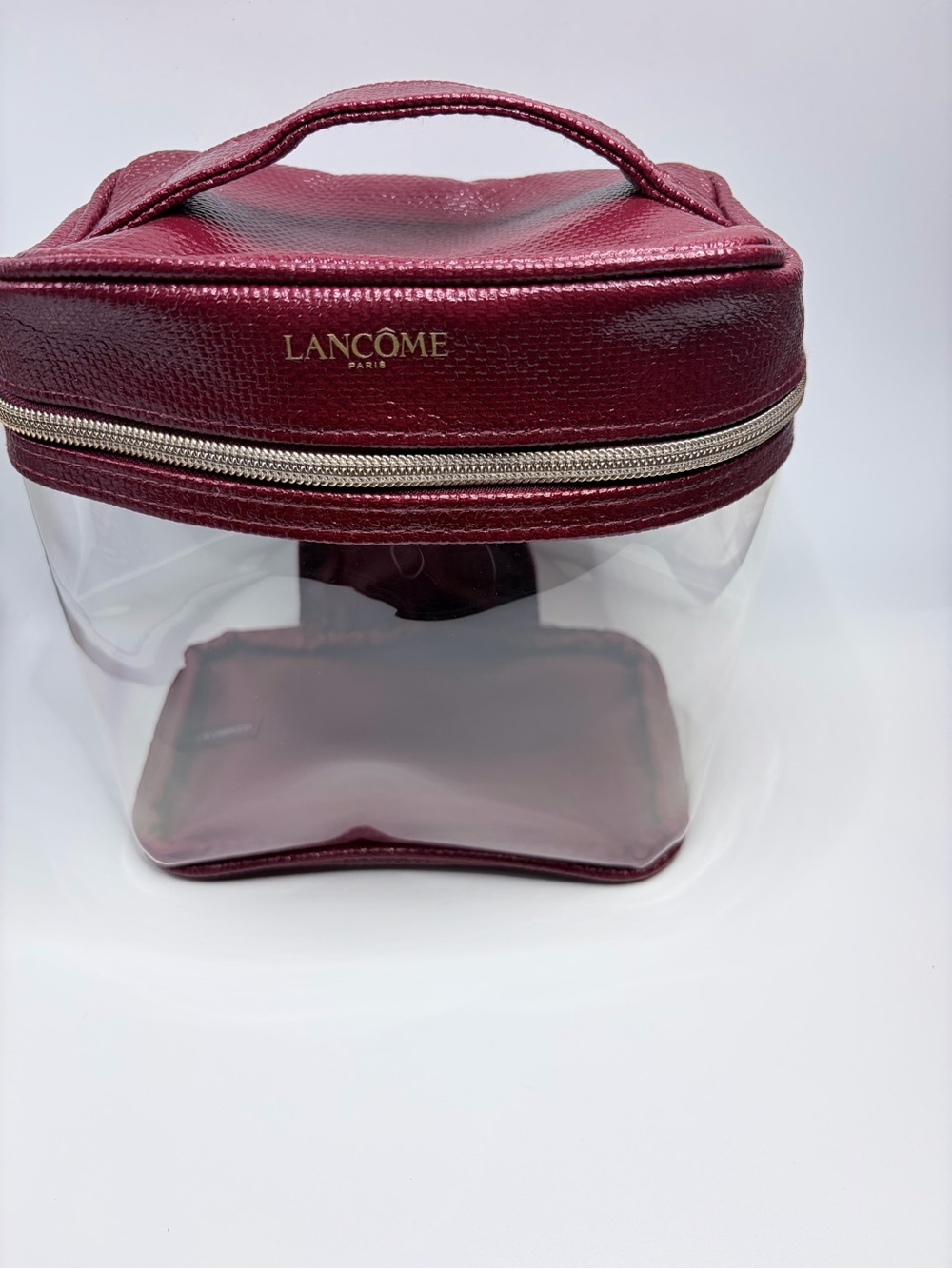 Lancôme Paris Burgundy Clear Cosmetic Train Case Makeup Organizer